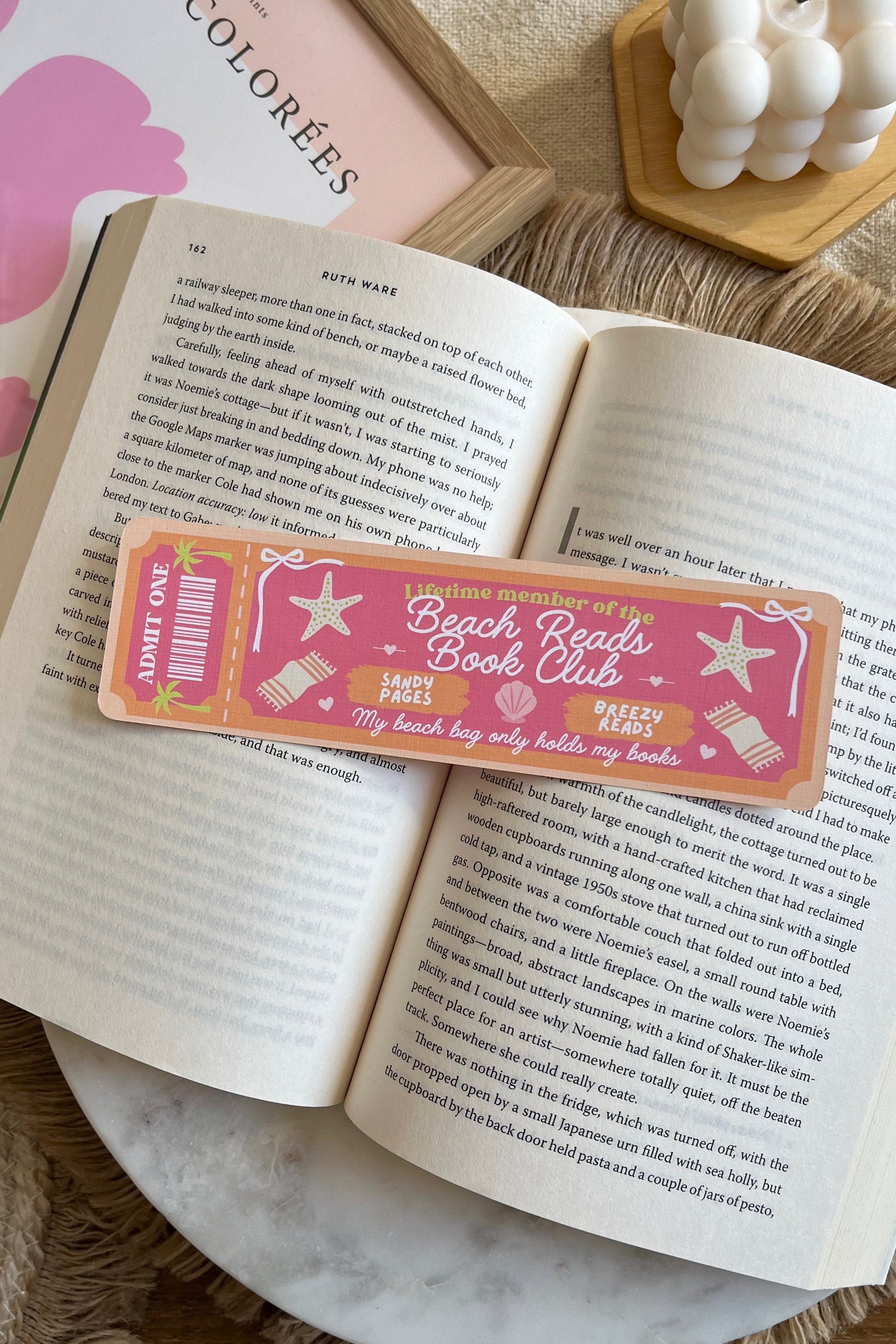 beach reads Book Club Ticket Bookmark, Double Sided Bookmark, Bookclub Bookmark, Ticket Bookmark, Reader Gift, Cute Bookmark, gift for reader, bookmarks, book mark, bookish gift, book lover gift, rainy day bookmark, linen bookmark, summer bookmark, pink bookmark