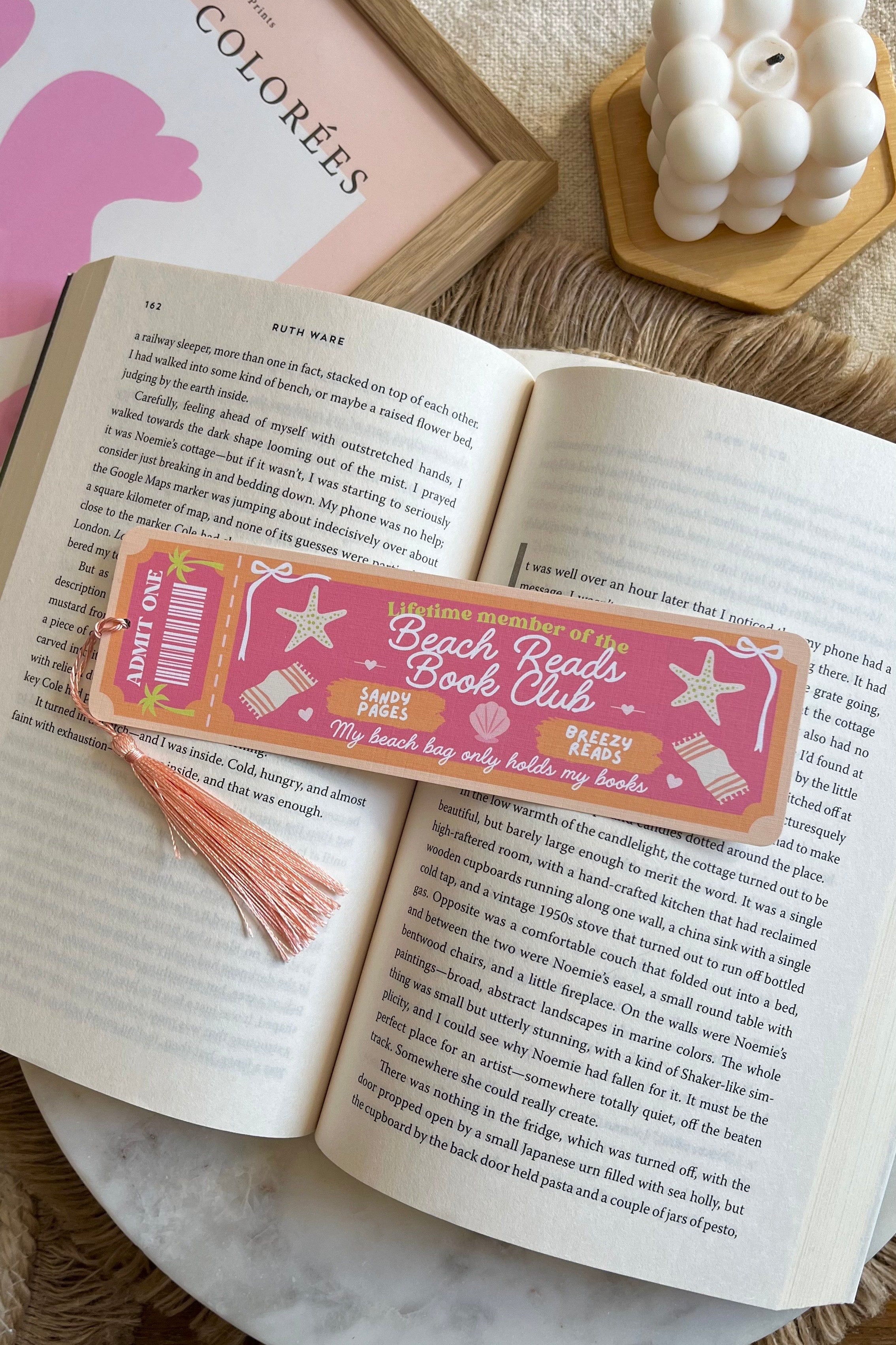 beach reads Book Club Ticket Bookmark, Double Sided Bookmark, Bookclub Bookmark, Ticket Bookmark, Reader Gift, Cute Bookmark, gift for reader, bookmarks, book mark, bookish gift, book lover gift, rainy day bookmark, linen bookmark, summer bookmark, pink bookmark