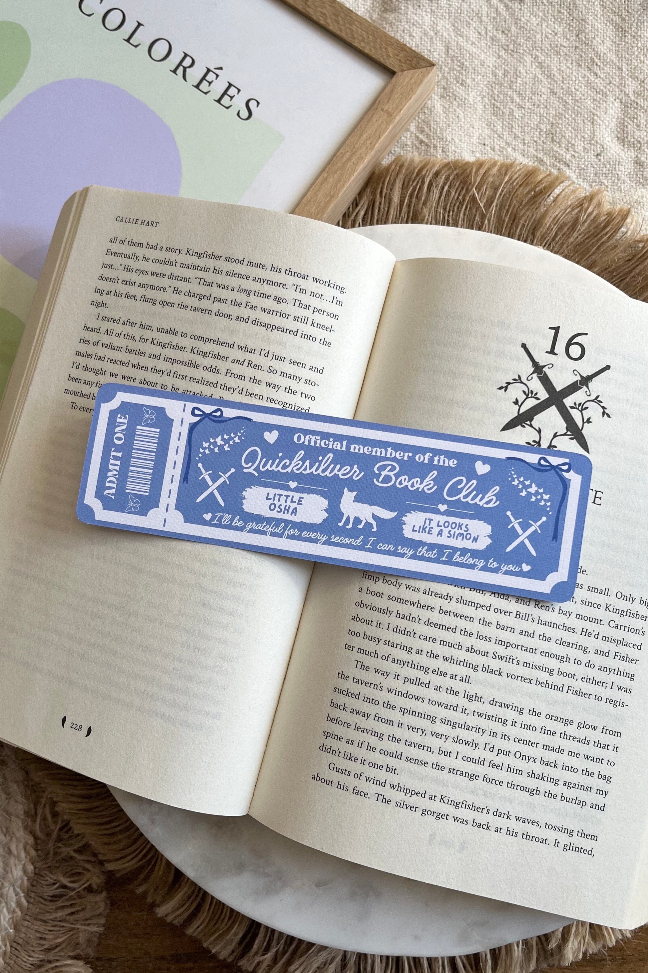Quicksilver Book Club Ticket Bookmark, Double Sided Bookmark, Bookclub Bookmark, Ticket Bookmark, Quicksilver, Cute Bookmark, Little Osha, Kingfisher, gift for reader, bookmarks, book mark, bookish gift, book lover gift, Quicksilver bookmark, quicksilver Merch, quicksilver accessories