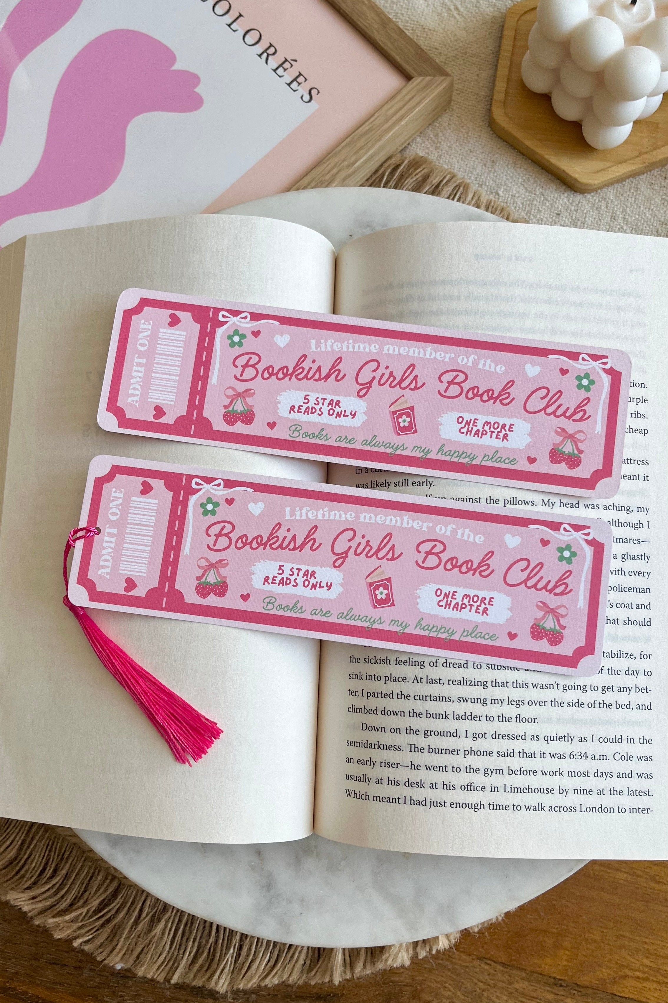 bookish girls Book Club Ticket Bookmark, Double Sided Bookmark, Bookclub Bookmark, Ticket Bookmark, Reader Gift, Cute Bookmark, gift for reader, bookmarks, book mark, bookish gift, book lover gift, enemies to lovers bookmark, linen bookmark, bookish girls bookmark, pink bookmark, book girlies, bookish girls gift