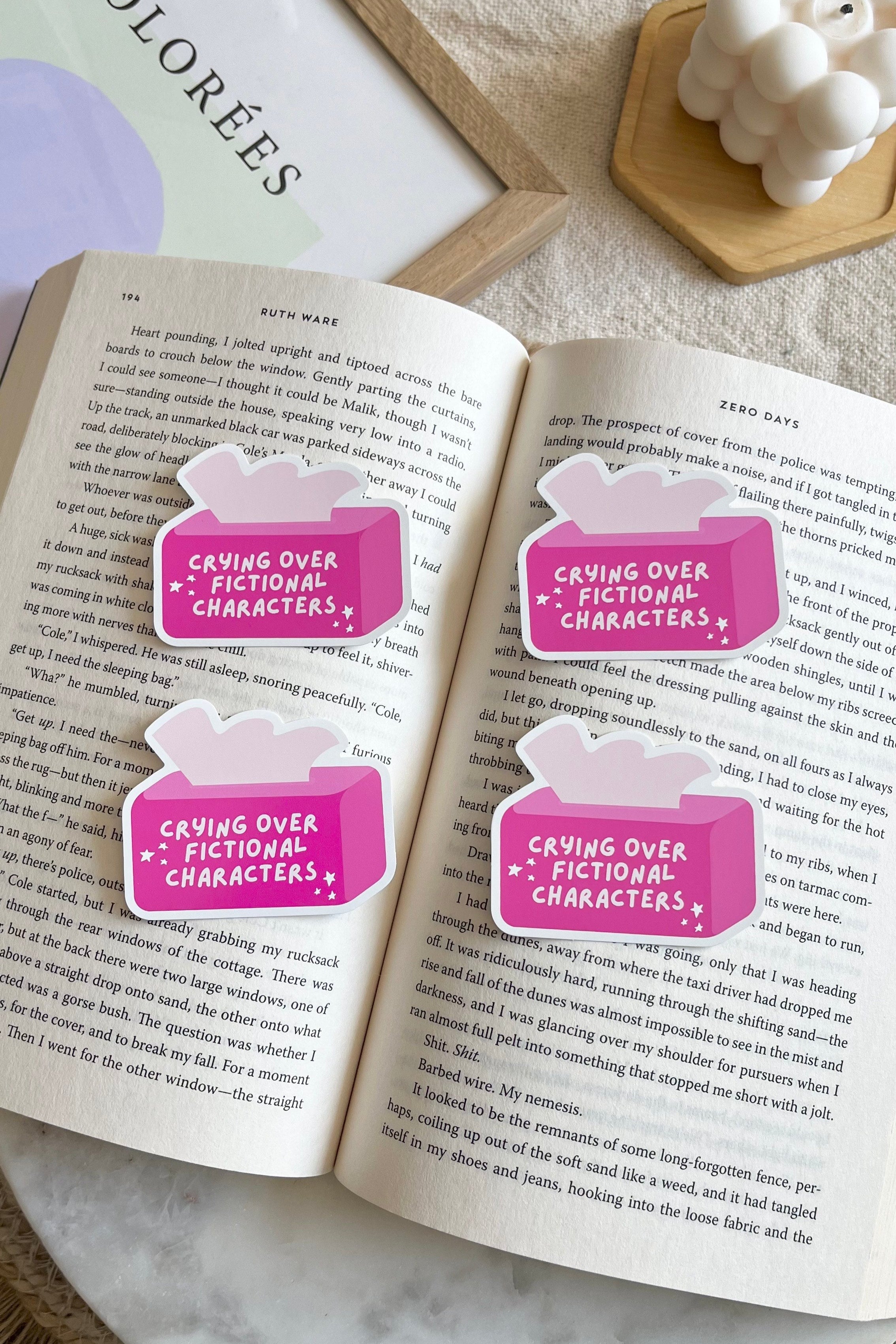 crying over fictional characters sticker, Bookish Sticker, bookish girlie sticker, Waterproof Sticker, pink bookish sticker, Kindle Sticker, Book lover gift, Book lover, cute book sticker, Booktok, Booktok sticker, funny bookish sticker