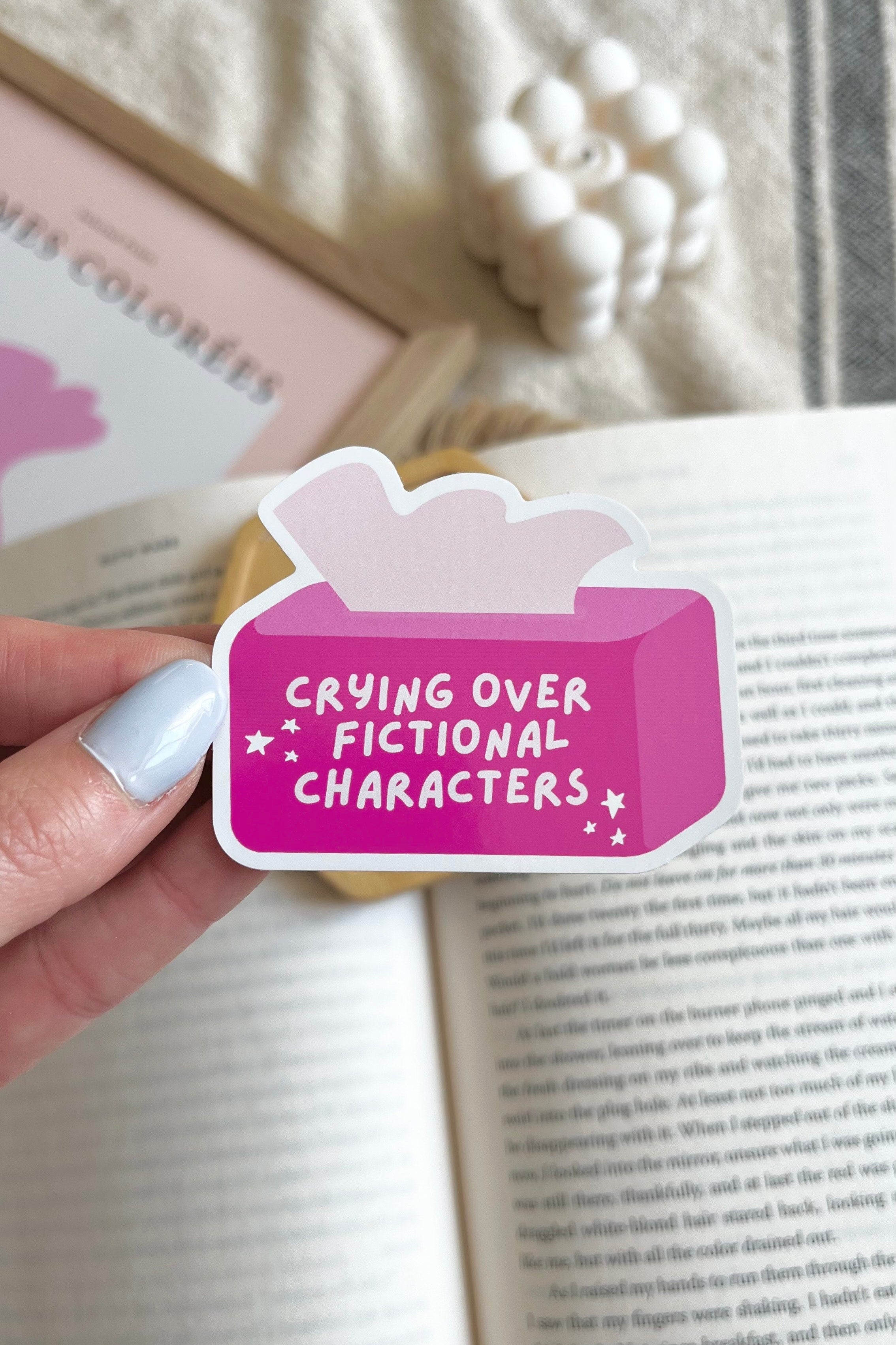 crying over fictional characters sticker, Bookish Sticker, bookish girlie sticker, Waterproof Sticker, pink bookish sticker, Kindle Sticker, Book lover gift, Book lover, cute book sticker, Booktok, Booktok sticker, funny bookish sticker