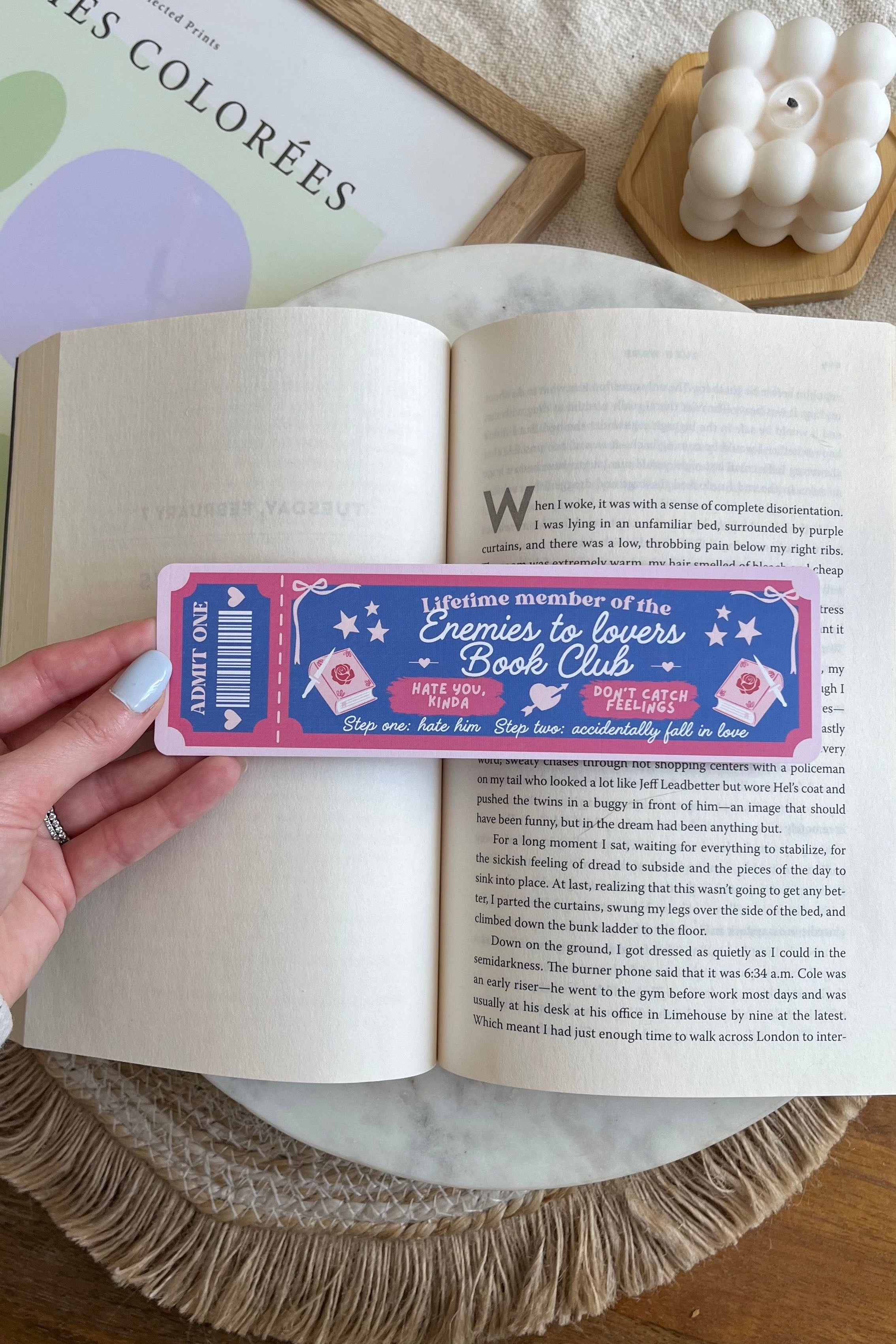 enemies to lovers Book Club Ticket Bookmark, Double Sided Bookmark, Bookclub Bookmark, Ticket Bookmark, Reader Gift, Cute Bookmark, gift for reader, bookmarks, book mark, bookish gift, book lover gift, enemies to lovers bookmark, linen bookmark, romance trope bookmark
