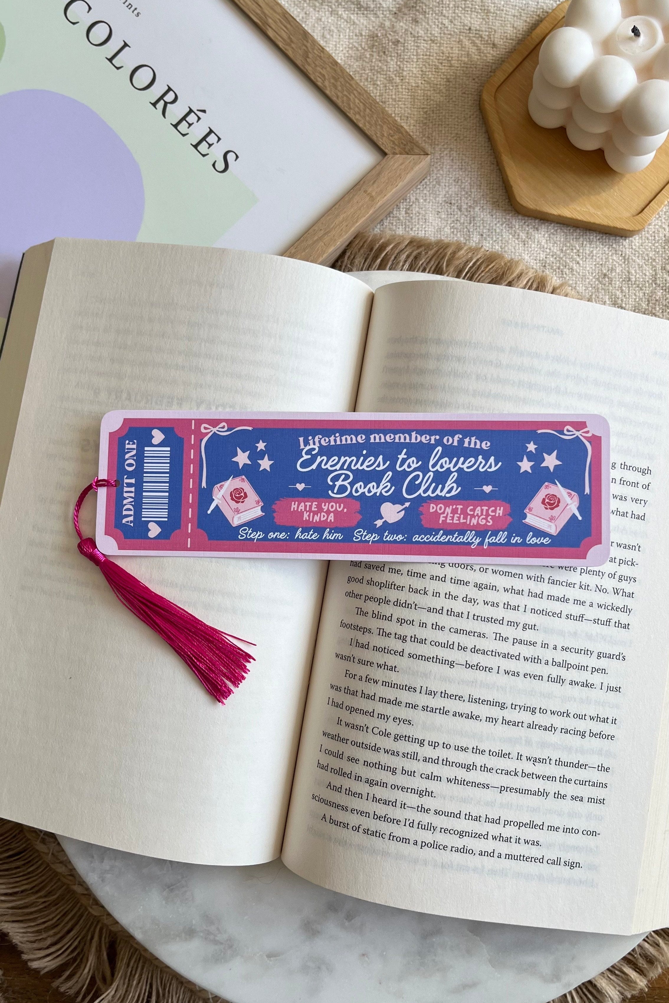 enemies to lovers Book Club Ticket Bookmark, Double Sided Bookmark, Bookclub Bookmark, Ticket Bookmark, Reader Gift, Cute Bookmark, gift for reader, bookmarks, book mark, bookish gift, book lover gift, enemies to lovers bookmark, linen bookmark, romance trope bookmark