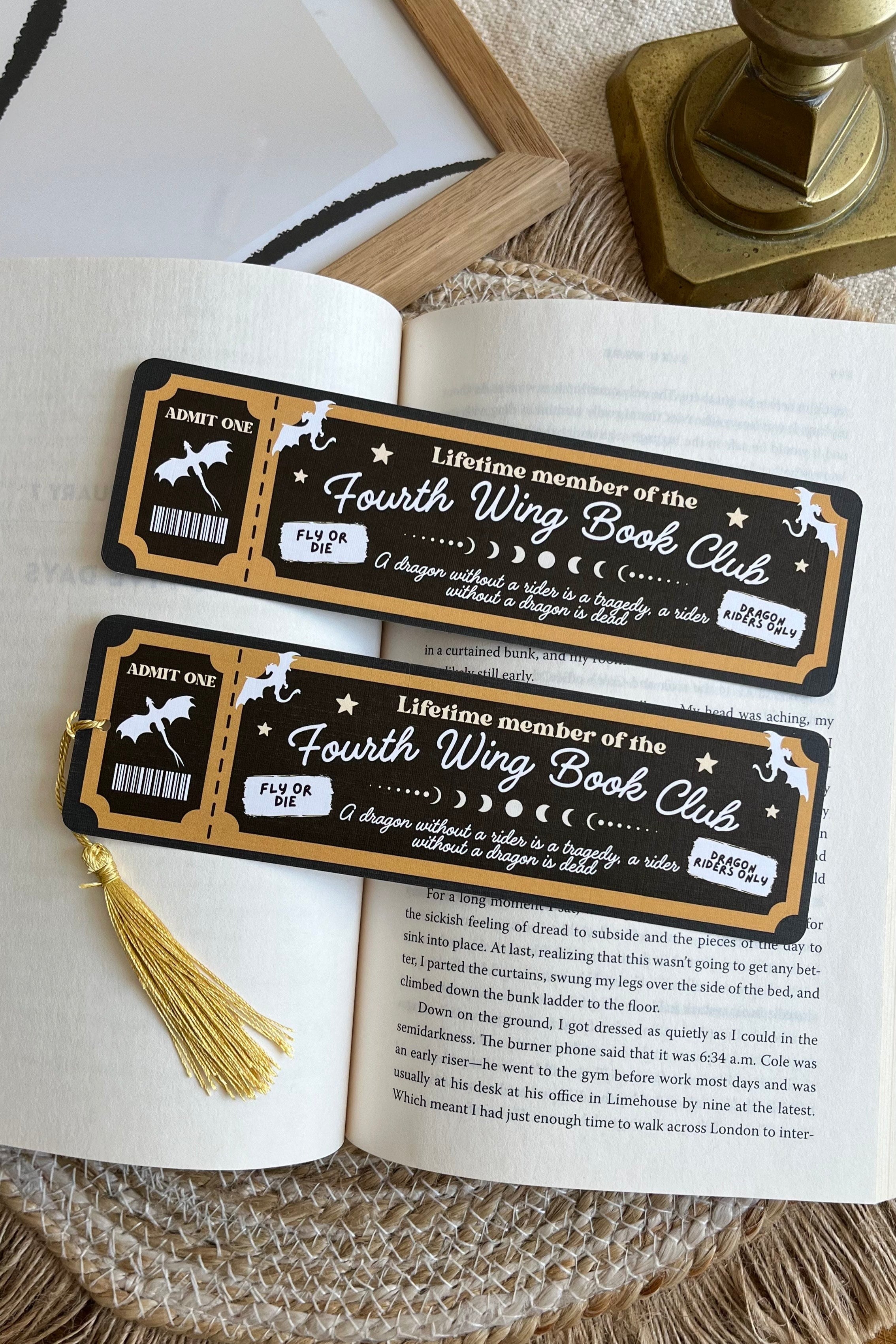 fourth wing Book Club Ticket Bookmark, Double Sided Bookmark, Bookclub Bookmark, Ticket Bookmark, Reader Gift, Cute Bookmark, gift for reader, bookmarks, book mark, bookish gift, book lover gift, fourth wing Merch, fourth wing accessories, onyx storm, iron flame, fourth wing, bounded bloom, linen bookmark