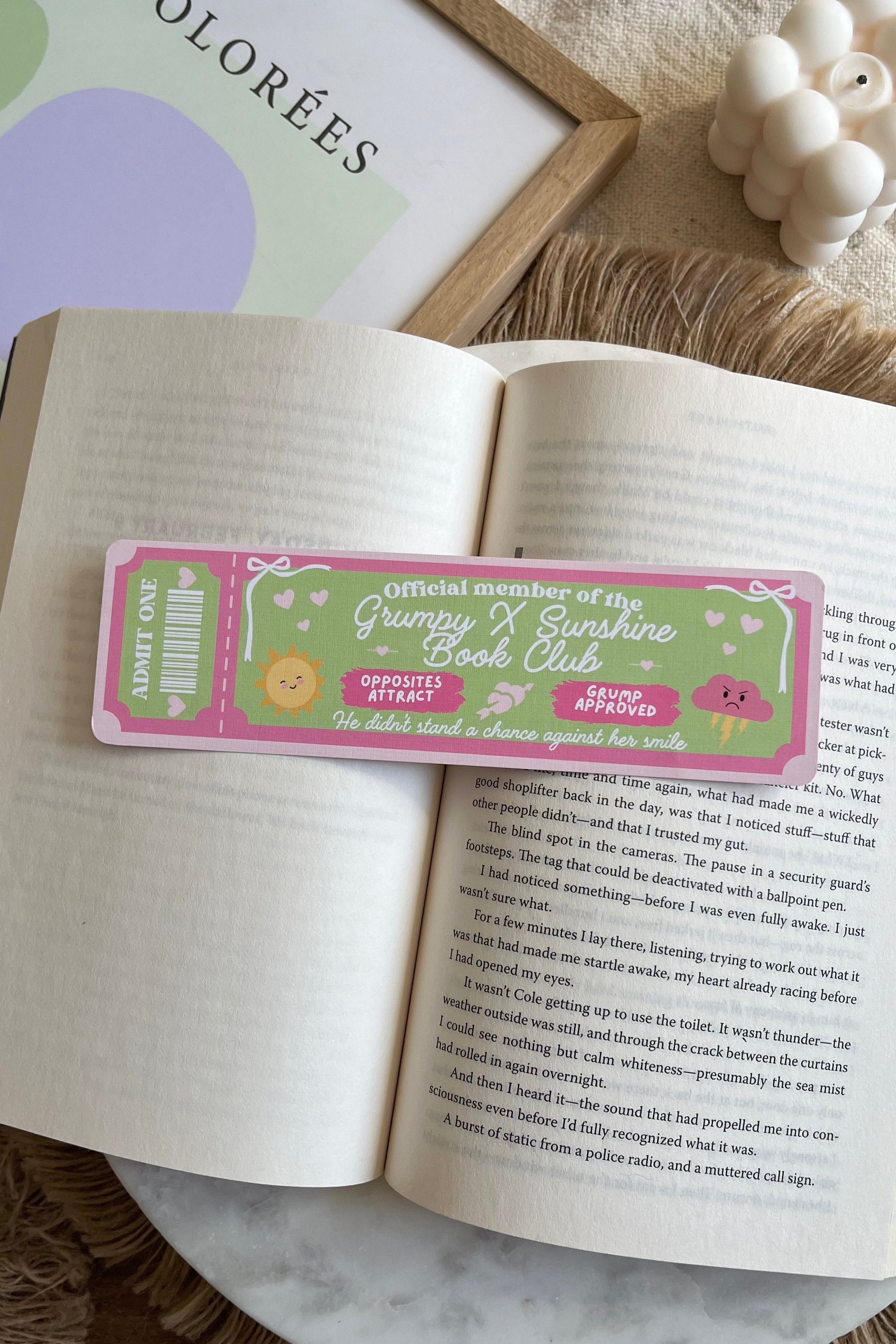grumpy sunshine Book Club Ticket Bookmark, Double Sided Bookmark, Bookclub Bookmark, Ticket Bookmark, Reader Gift, Cute Bookmark, gift for reader, bookmarks, book mark, bookish gift, book lover gift, grumpy sunshine bookmark, linen bookmark, romance trope bookmark, green bookmark, bookmark with tassle, pink bookmark