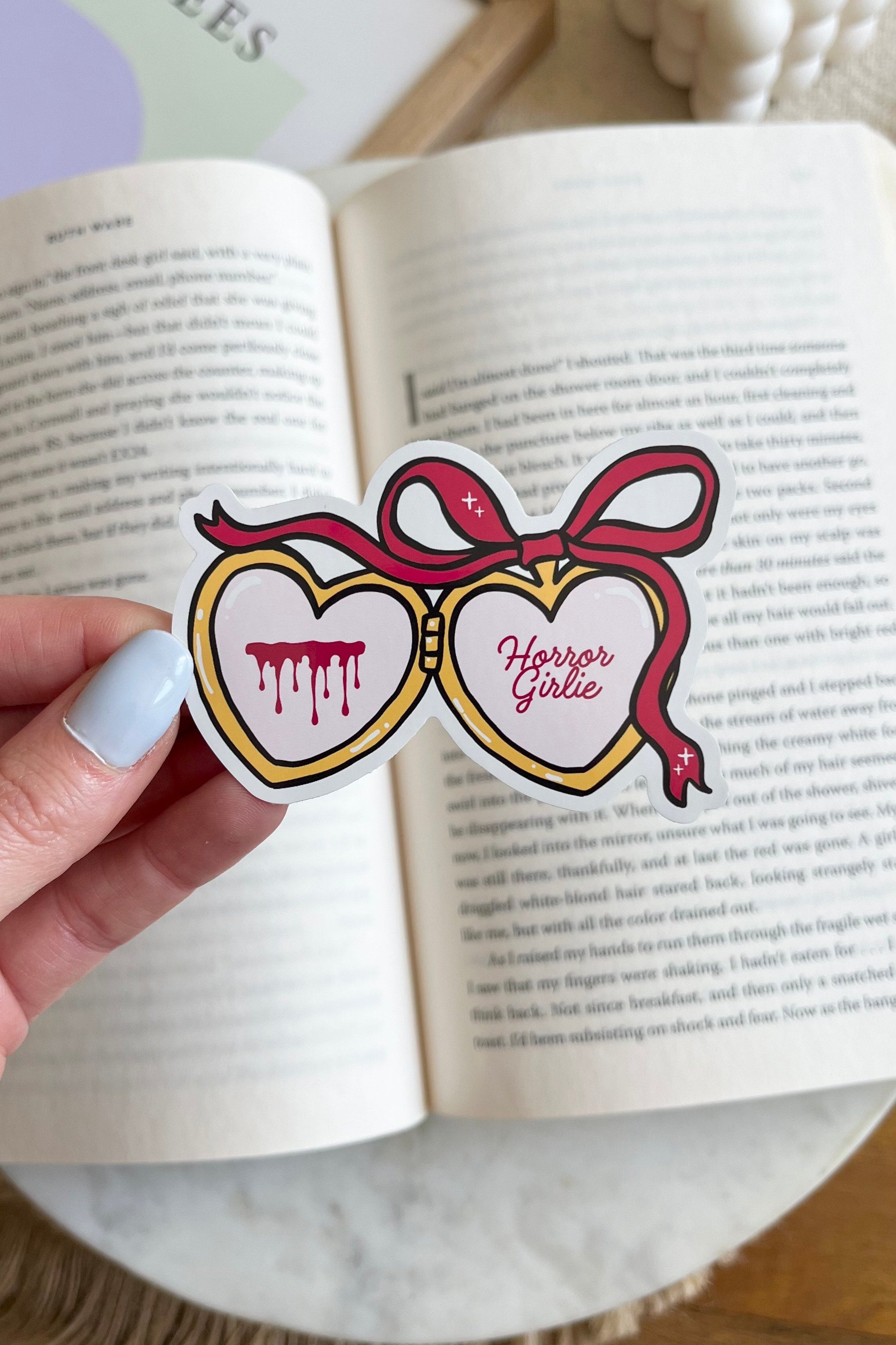 Book locket sticker, Bookish Locket Sticker, horror girlie sticker, Horror girl sticker, Waterproof Sticker, Kindle Sticker, Book lover gift, Book lover, ereader sticker, Booktok, book tropes sticker, horror lover gift