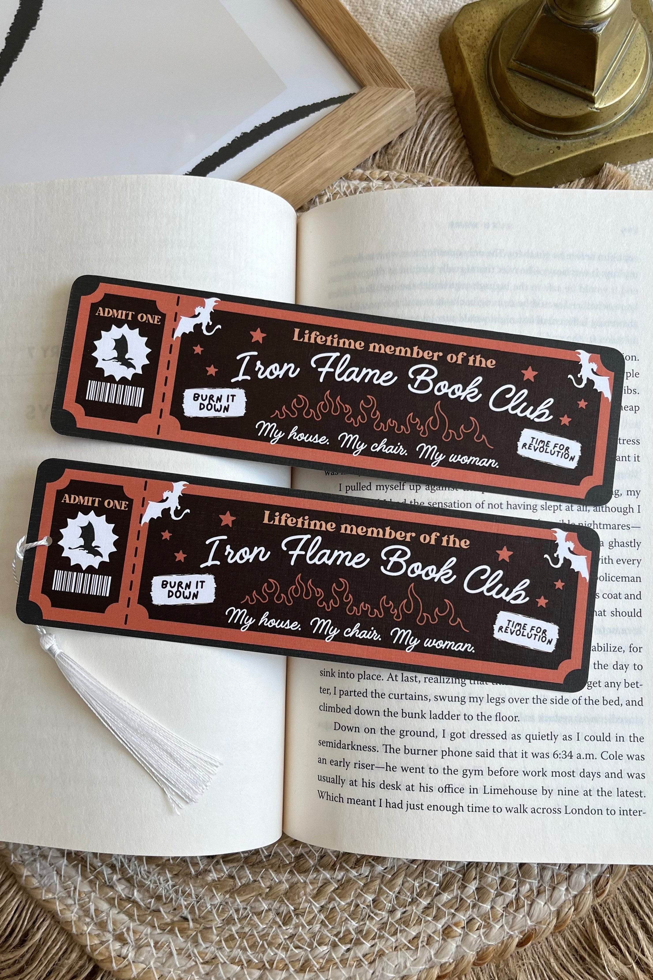 fourth wing Book Club Ticket Bookmark, Double Sided Bookmark, Bookclub Bookmark, Ticket Bookmark, Reader Gift, Cute Bookmark, gift for reader, bookmarks, book mark, bookish gift, book lover gift, fourth wing Merch, fourth wing accessories, onyx storm, iron flame, fourth wing, bounded bloom, linen bookmark