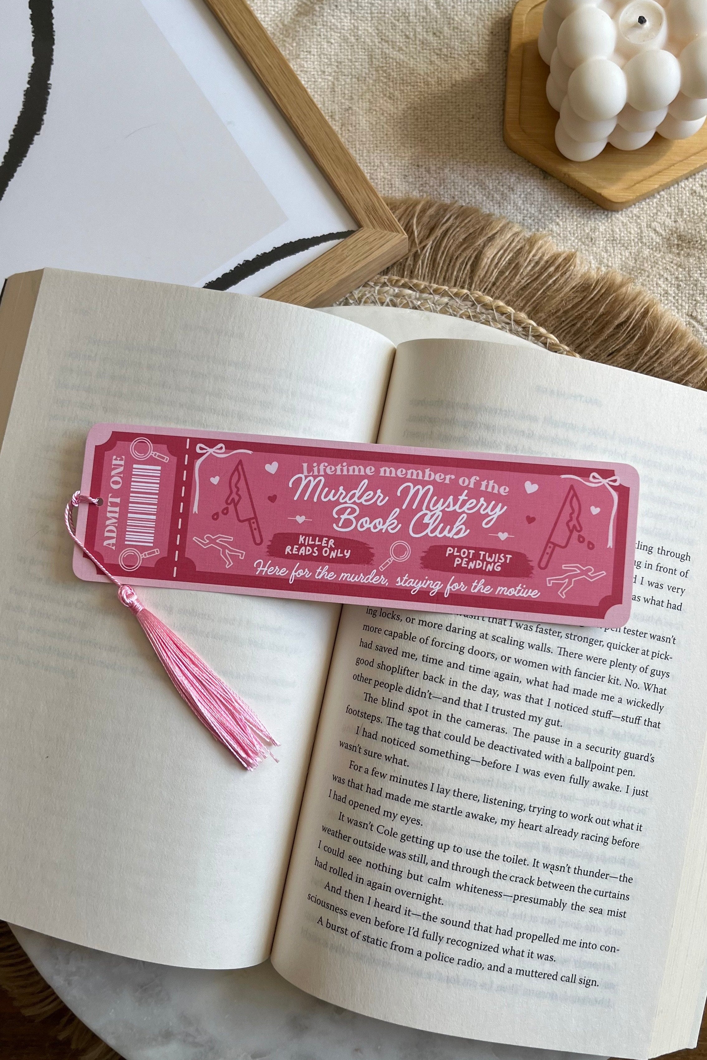 Murder Mystery Book Club Ticket Bookmark, Double Sided Bookmark, Bookclub Bookmark, Ticket Bookmark, Mystery Reader Gift, Cute Bookmark, Murder mystery bookmark, gift for reader, bookmarks, book mark, bookish gift, book lover gift