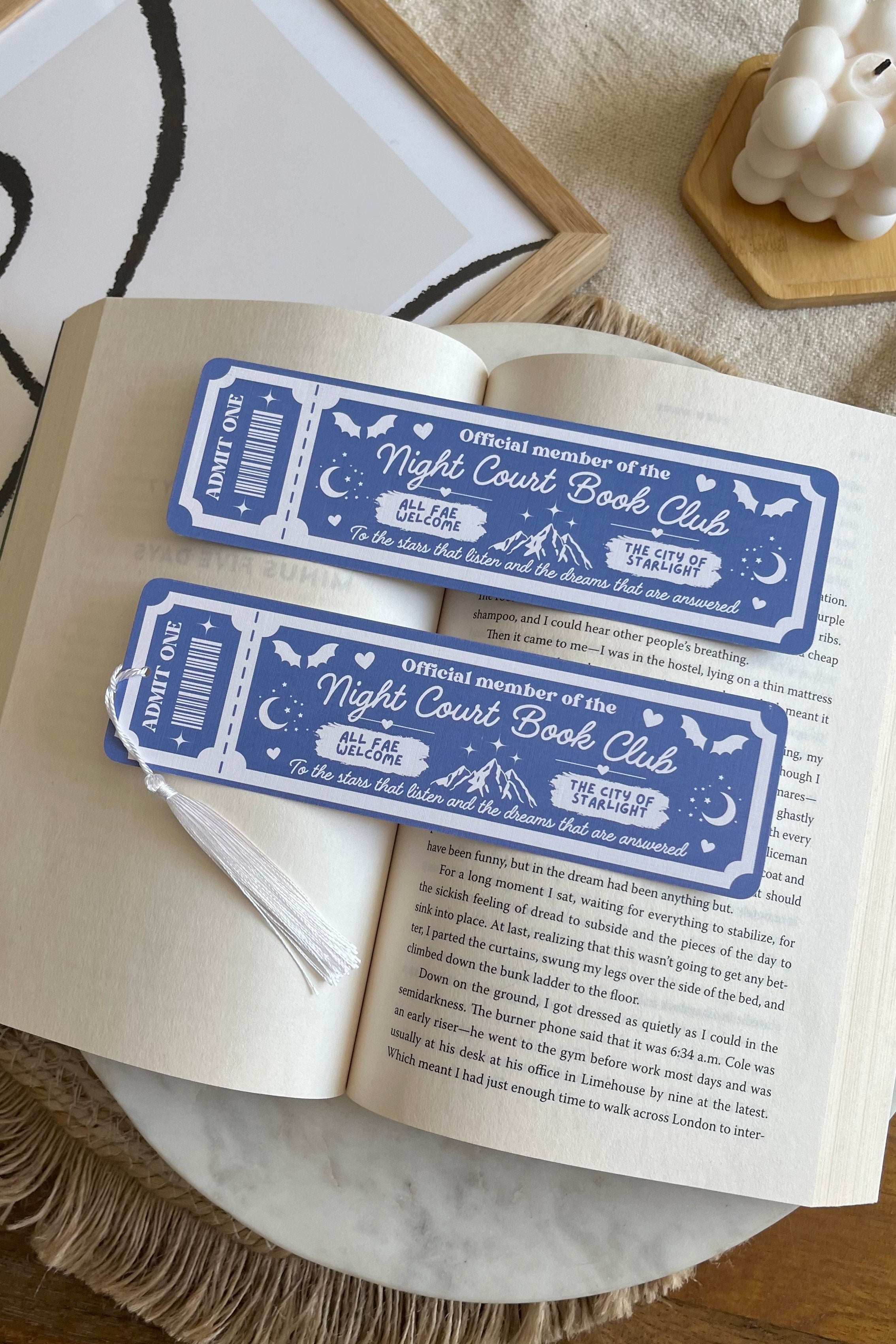 ACOTAR Book Club Ticket Bookmark, Double Sided Bookmark, Bookclub Bookmark, Ticket Bookmark, Reader Gift, Cute Bookmark, gift for reader, bookmarks, book mark, bookish gift, book lover gift, enemies to lovers bookmark, linen bookmark, ACOTAR bookmark, ACOTAR Merch, night court, night court Merch, team night court, team Rhysand, romantasy, romantasy bookmark