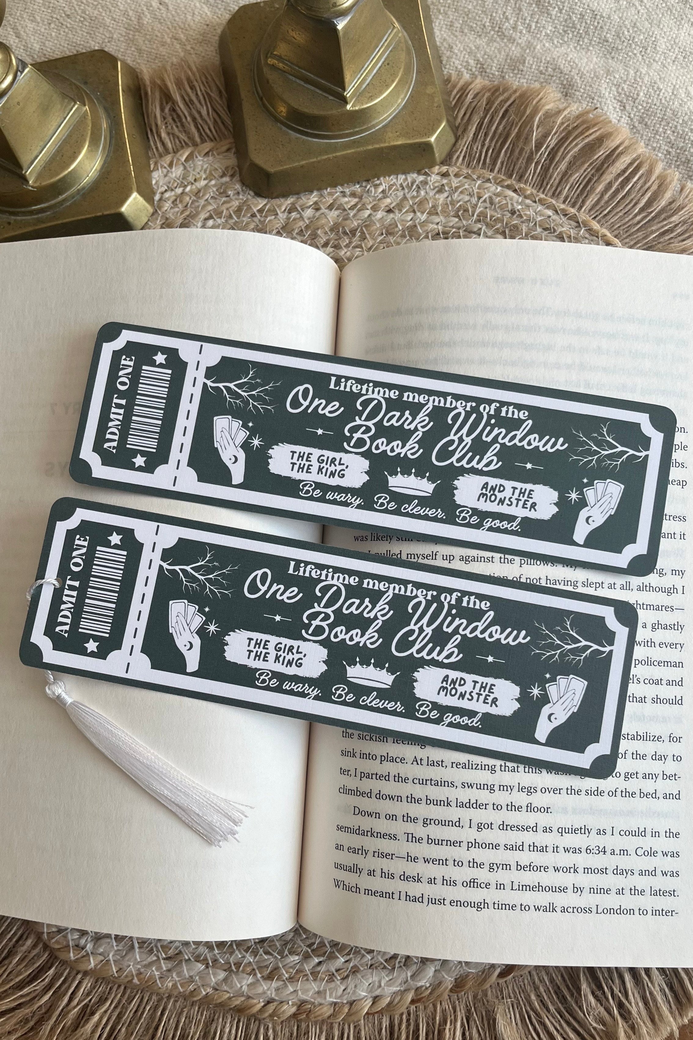 One dark window Book Club Ticket Bookmark, Double Sided Bookmark, Bookclub Bookmark, Ticket Bookmark, gothic Reader Gift, Cute Bookmark, gift for reader, bookmarks, book mark, bookish gift, book lover gift, one dark window Merch, one dark window accessories