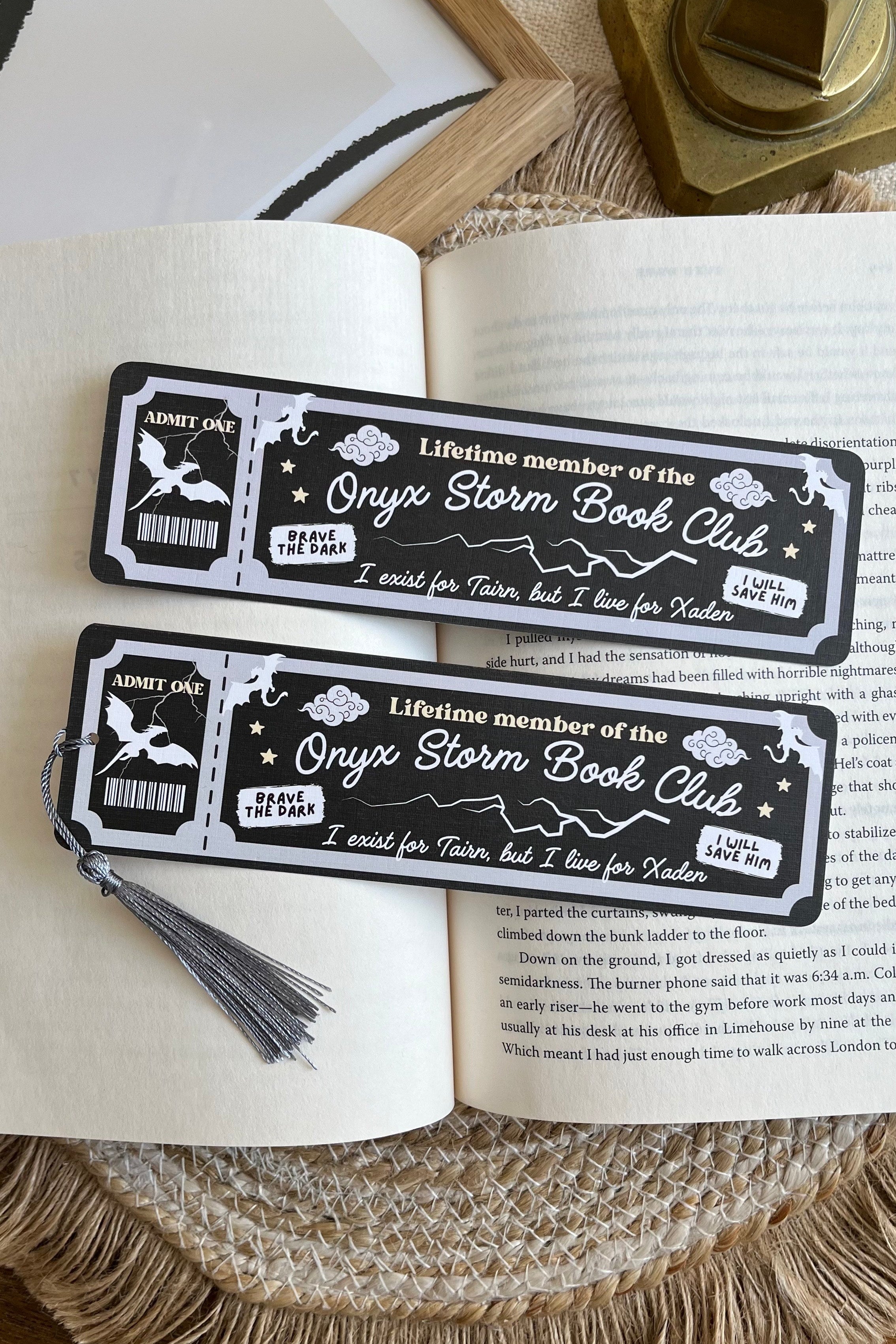fourth wing Book Club Ticket Bookmark, Double Sided Bookmark, Bookclub Bookmark, Ticket Bookmark, Reader Gift, Cute Bookmark, gift for reader, bookmarks, book mark, bookish gift, book lover gift, fourth wing Merch, fourth wing accessories, onyx storm, iron flame, fourth wing, bounded bloom, linen bookmark