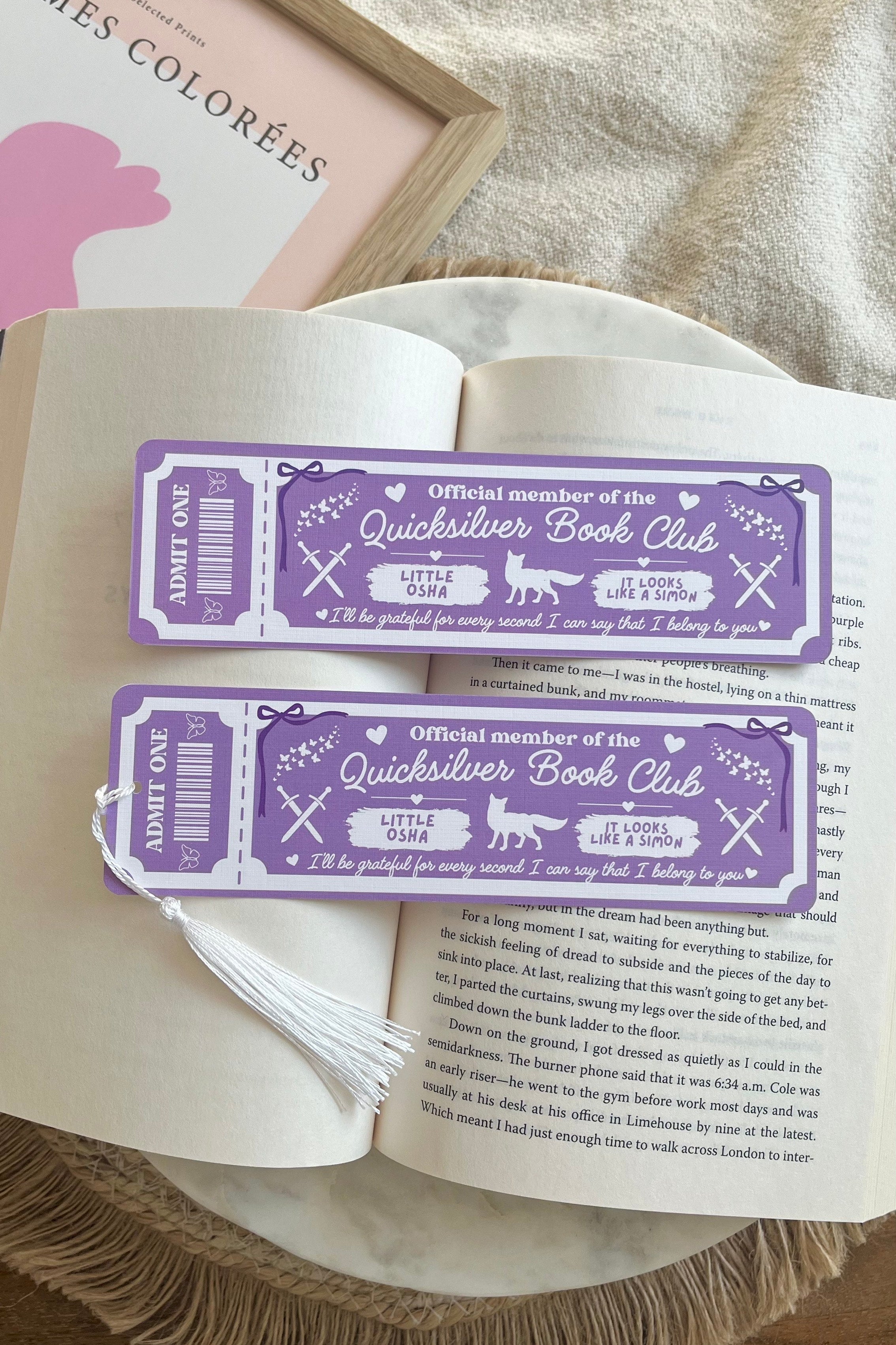 Quicksilver Book Club Ticket Bookmark, Double Sided Bookmark, Bookclub Bookmark, Ticket Bookmark, Quicksilver, Cute Bookmark, Little Osha, Kingfisher, gift for reader, bookmarks, book mark, bookish gift, book lover gift, Quicksilver bookmark, quicksilver Merch, quicksilver accessories