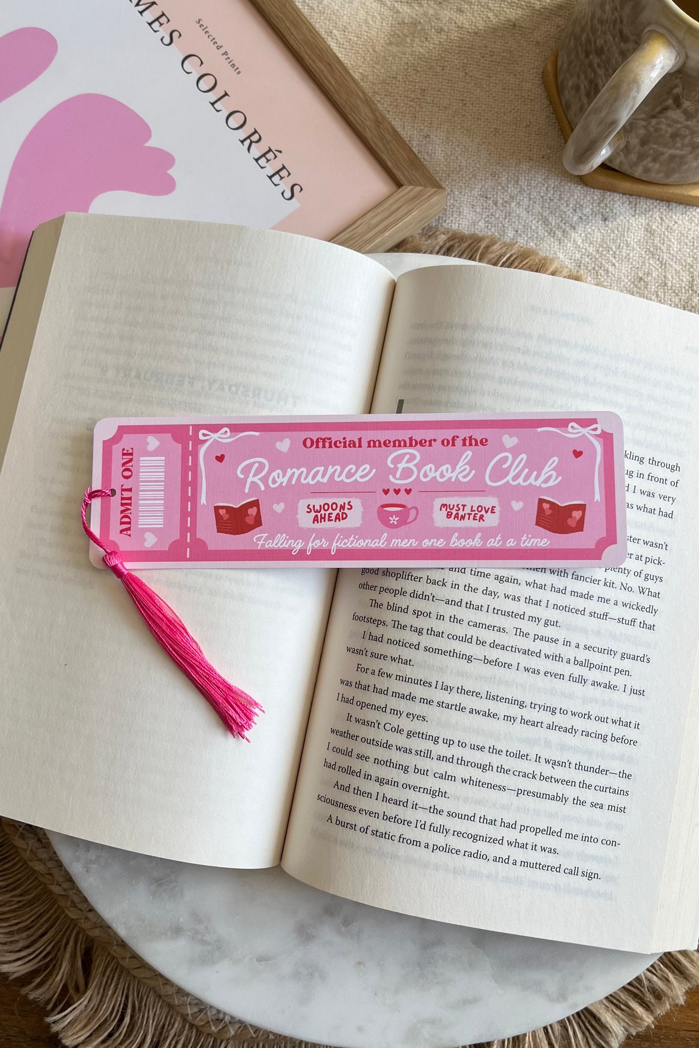 romance Book Club Ticket Bookmark, Double Sided Bookmark, Bookclub Bookmark, Ticket Bookmark, Reader Gift, Cute Bookmark, gift for reader, bookmarks, book mark, bookish gift, book lover gift, enemies to lovers bookmark, linen bookmark, romance bookmark, romance reader gift, pink bookmark