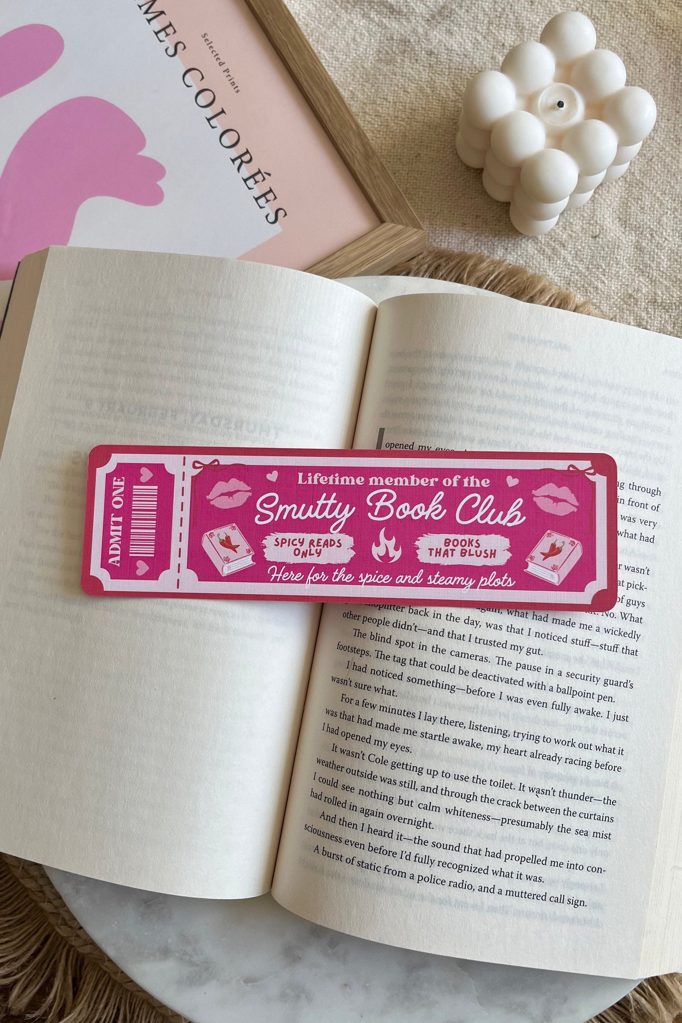Smutty Book Club Ticket Bookmark, Double Sided Bookmark, Bookclub Bookmark, Ticket Bookmark, Reader Gift, Cute Bookmark, gift for reader, bookmarks, book mark, bookish gift, book lover gift, smut romance bookmark, linen bookmark, romance trope bookmark, pink bookmark