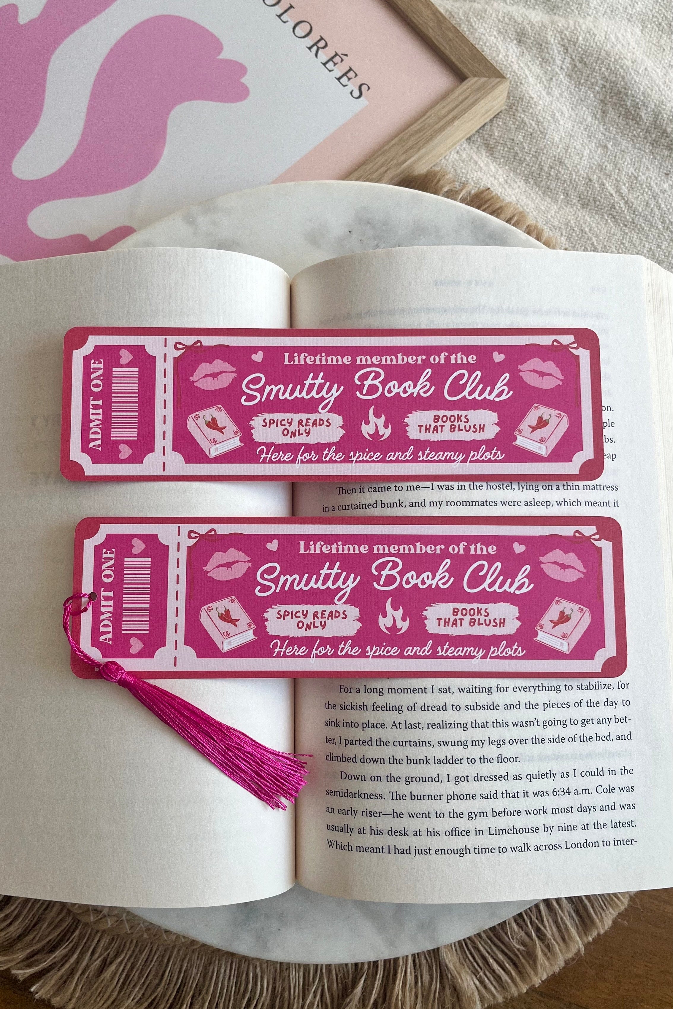 Smutty Book Club Ticket Bookmark, Double Sided Bookmark, Bookclub Bookmark, Ticket Bookmark, Reader Gift, Cute Bookmark, gift for reader, bookmarks, book mark, bookish gift, book lover gift, smut romance bookmark, linen bookmark, romance trope bookmark, pink bookmark