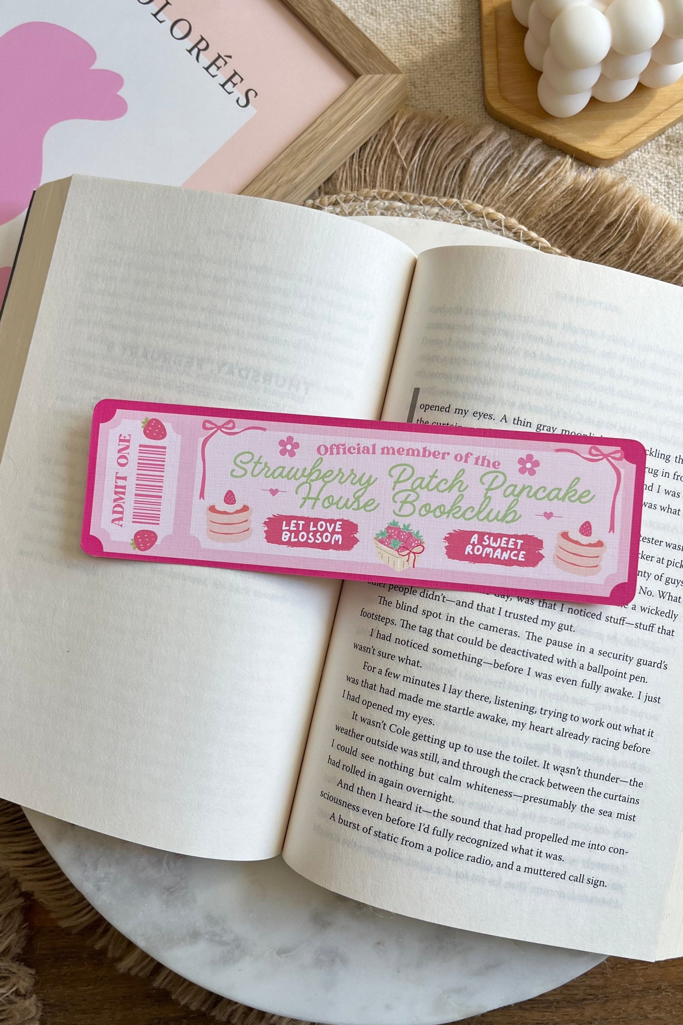 strawberry pancake house Book Club Ticket Bookmark, Double Sided Bookmark, Bookclub Bookmark, Ticket Bookmark, Reader Gift, Cute Bookmark, gift for reader, bookmarks, book mark, bookish gift, book lover gift, enemies to lovers bookmark, linen bookmark, strawberry pancake house bookmark, dream harbor,  dream harbor bookmark, Laurie Gilmore Merch, Laurie Gilmore, Laurie Gilmore bookmark