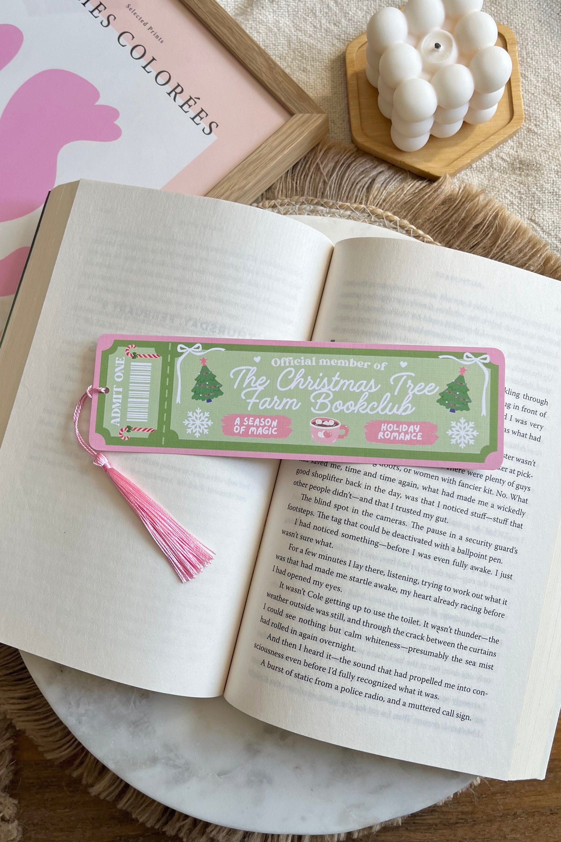 the christmas tree farm Book Club Ticket Bookmark, Double Sided Bookmark, Bookclub Bookmark, Ticket Bookmark, Reader Gift, Cute Bookmark, gift for reader, bookmarks, book mark, bookish gift, book lover gift, enemies to lovers bookmark, linen bookmark, christmas tree farm bookmark, dream harbor,  dream harbor bookmark, Laurie Gilmore Merch, Laurie Gilmore, Laurie Gilmore bookmark