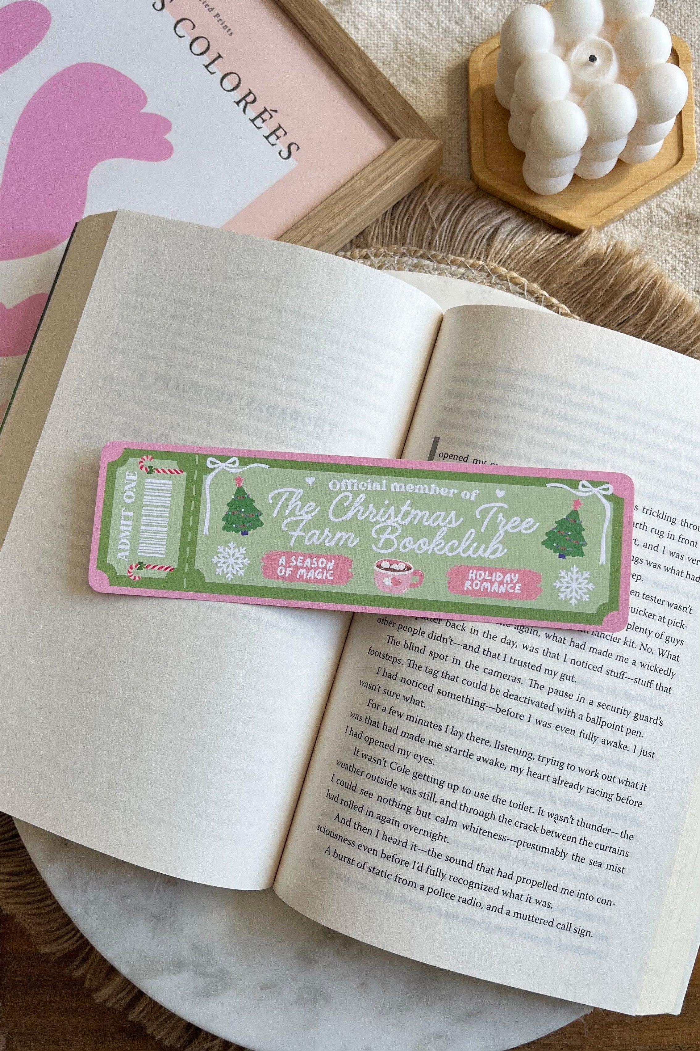 the christmas tree farm Book Club Ticket Bookmark, Double Sided Bookmark, Bookclub Bookmark, Ticket Bookmark, Reader Gift, Cute Bookmark, gift for reader, bookmarks, book mark, bookish gift, book lover gift, enemies to lovers bookmark, linen bookmark, christmas tree farm bookmark, dream harbor,  dream harbor bookmark, Laurie Gilmore Merch, Laurie Gilmore, Laurie Gilmore bookmark