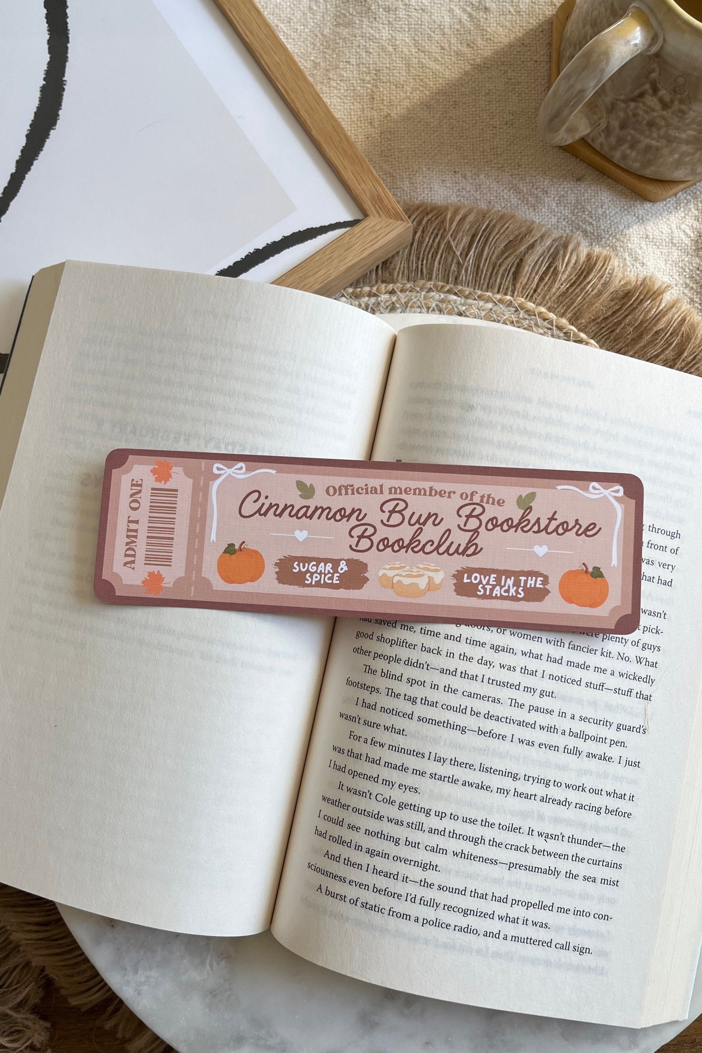 The Cinnamon bun book store Book Club Ticket Bookmark, Double Sided Bookmark, Bookclub Bookmark, Ticket Bookmark, Reader Gift, Cute Bookmark, gift for reader, bookmarks, book mark, bookish gift, book lover gift, enemies to lovers bookmark, linen bookmark, The cinnamon bun bookstore bookmark, dream harbor,  dream harbor bookmark, Laurie Gilmore Merch, Laurie Gilmore, Laurie Gilmore bookmark, fall bookmark, autumn bookmark
