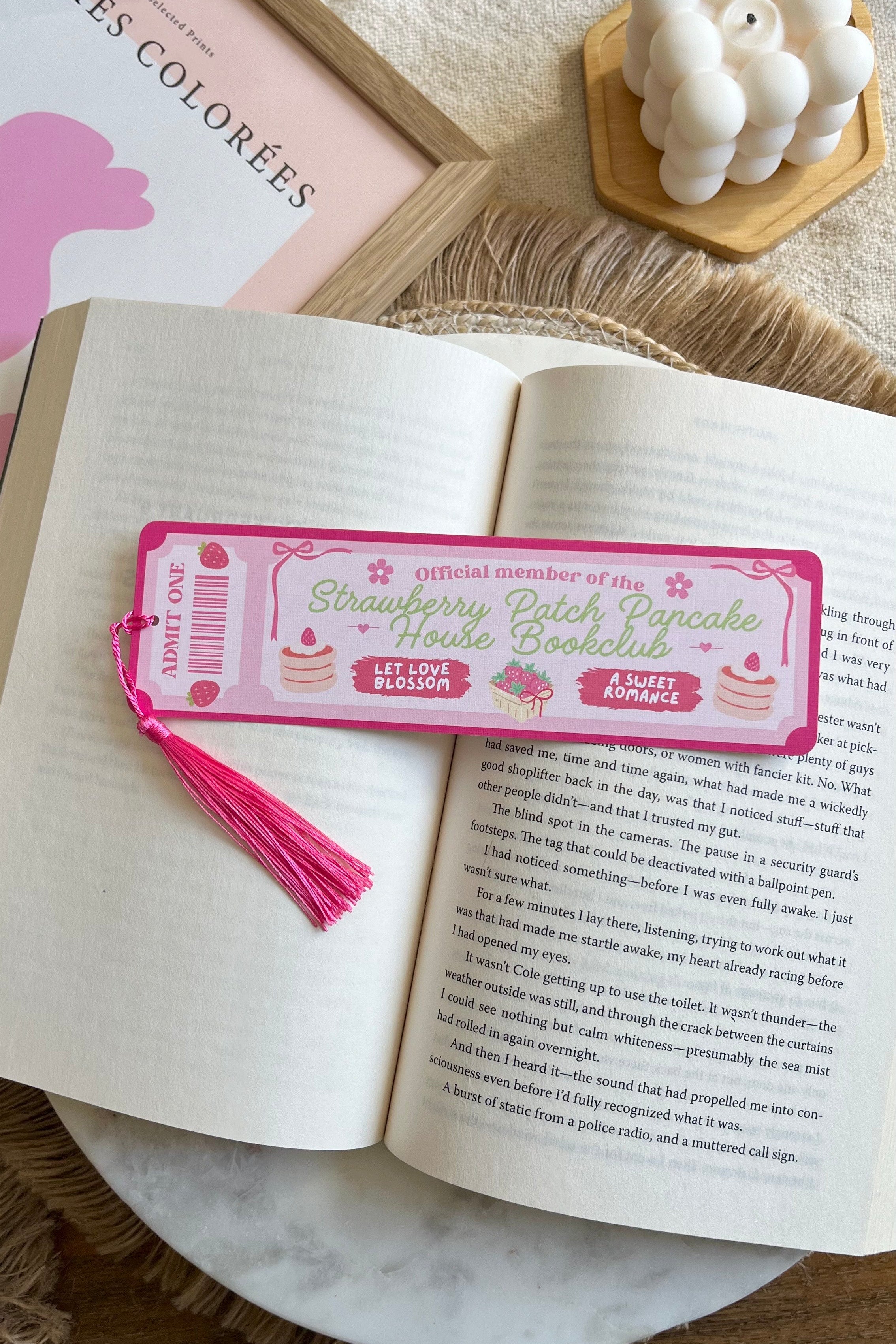 strawberry pancake house Book Club Ticket Bookmark, Double Sided Bookmark, Bookclub Bookmark, Ticket Bookmark, Reader Gift, Cute Bookmark, gift for reader, bookmarks, book mark, bookish gift, book lover gift, enemies to lovers bookmark, linen bookmark, strawberry pancake house bookmark, dream harbor,  dream harbor bookmark, Laurie Gilmore Merch, Laurie Gilmore, Laurie Gilmore bookmark