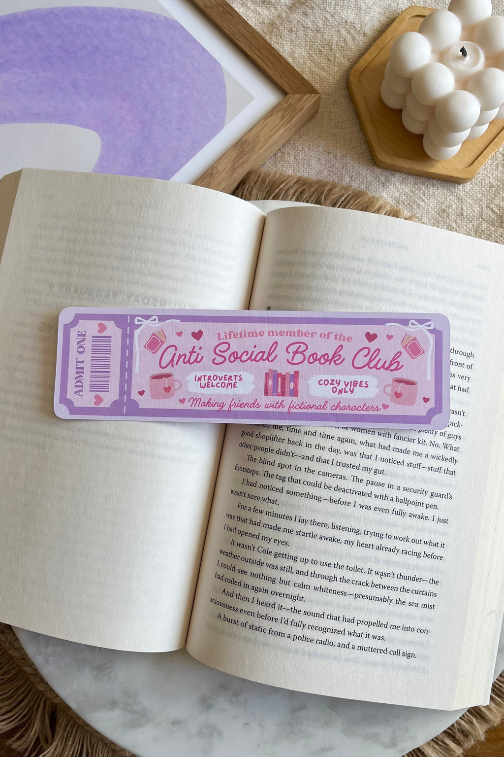 anti social Book Club Ticket Bookmark, Double Sided Bookmark, Bookclub Bookmark, Ticket Bookmark, Reader Gift, Cute Bookmark, gift for reader, bookmarks, book mark, bookish gift, book lover gift, anti social bookmark, linen bookmark, romance trope bookmark, pink and purple bookmark, pink bookmark, purple bookmark