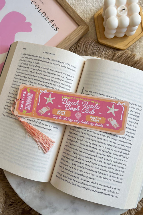 beach reads Book Club Ticket Bookmark, Double Sided Bookmark, Bookclub Bookmark, Ticket Bookmark, Reader Gift, Cute Bookmark, gift for reader, bookmarks, book mark, bookish gift, book lover gift, rainy day bookmark, linen bookmark, summer bookmark, pink bookmark
