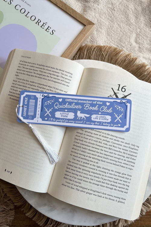 Quicksilver Book Club Ticket Bookmark, Double Sided Bookmark, Bookclub Bookmark, Ticket Bookmark, Quicksilver, Cute Bookmark, Little Osha, Kingfisher, gift for reader, bookmarks, book mark, bookish gift, book lover gift, Quicksilver bookmark, quicksilver Merch, quicksilver accessories