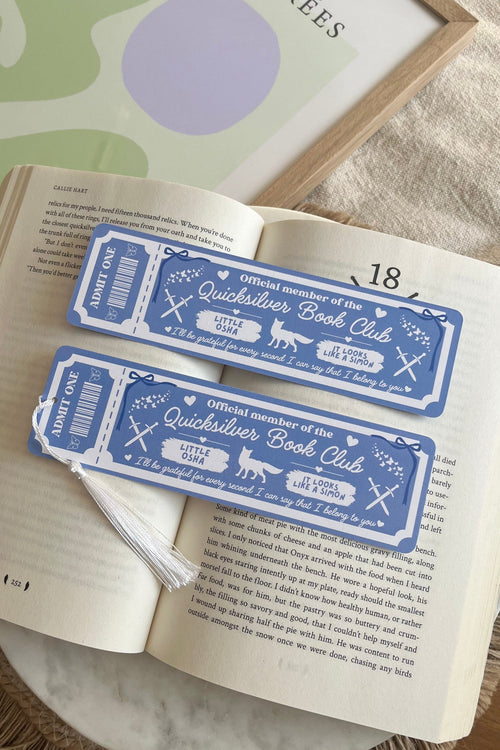 Quicksilver Book Club Ticket Bookmark, Double Sided Bookmark, Bookclub Bookmark, Ticket Bookmark, Quicksilver, Cute Bookmark, Little Osha, Kingfisher, gift for reader, bookmarks, book mark, bookish gift, book lover gift, Quicksilver bookmark, quicksilver Merch, quicksilver accessories