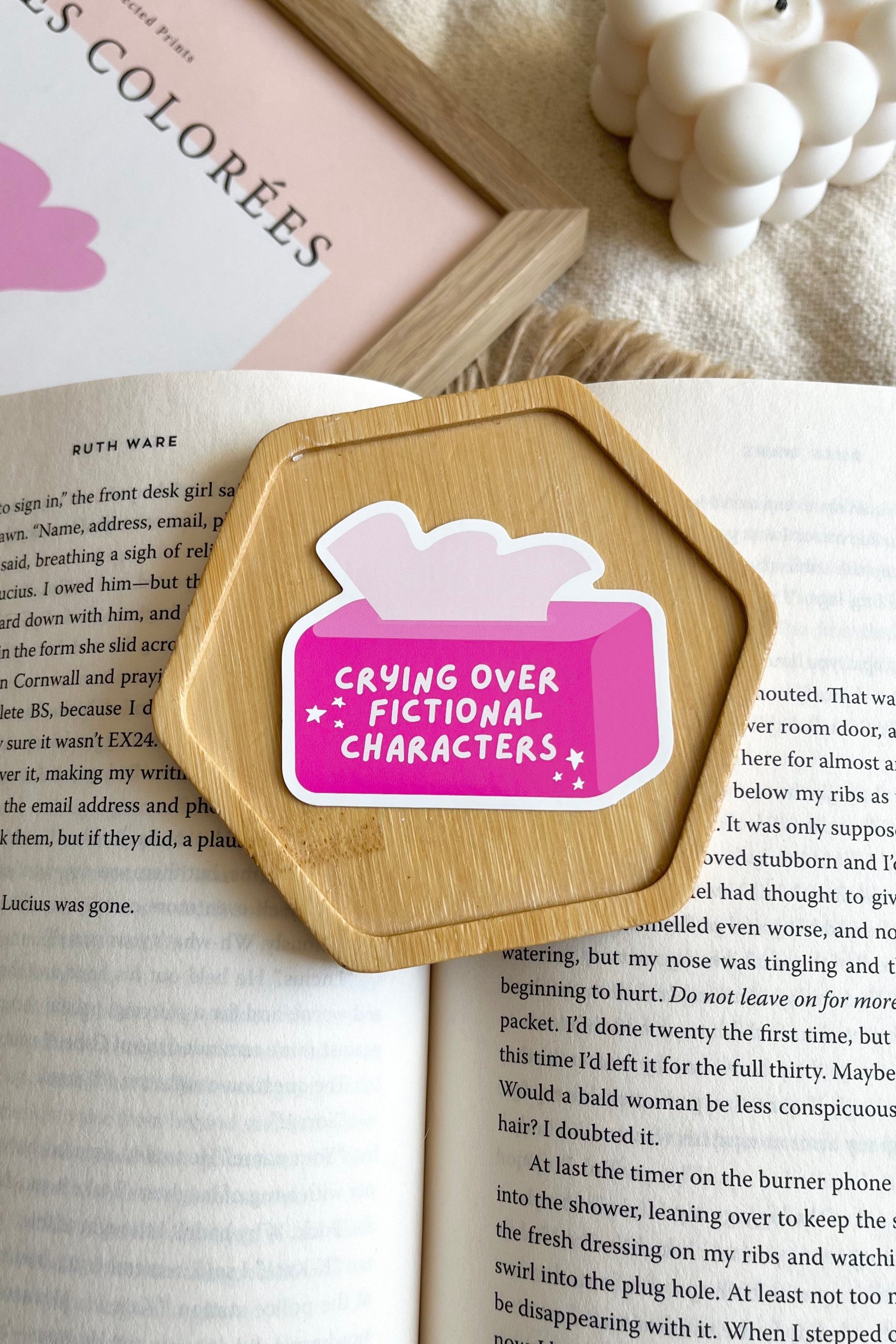 crying over fictional characters sticker, Bookish Sticker, bookish girlie sticker, Waterproof Sticker, pink bookish sticker, Kindle Sticker, Book lover gift, Book lover, cute book sticker, Booktok, Booktok sticker, funny bookish sticker