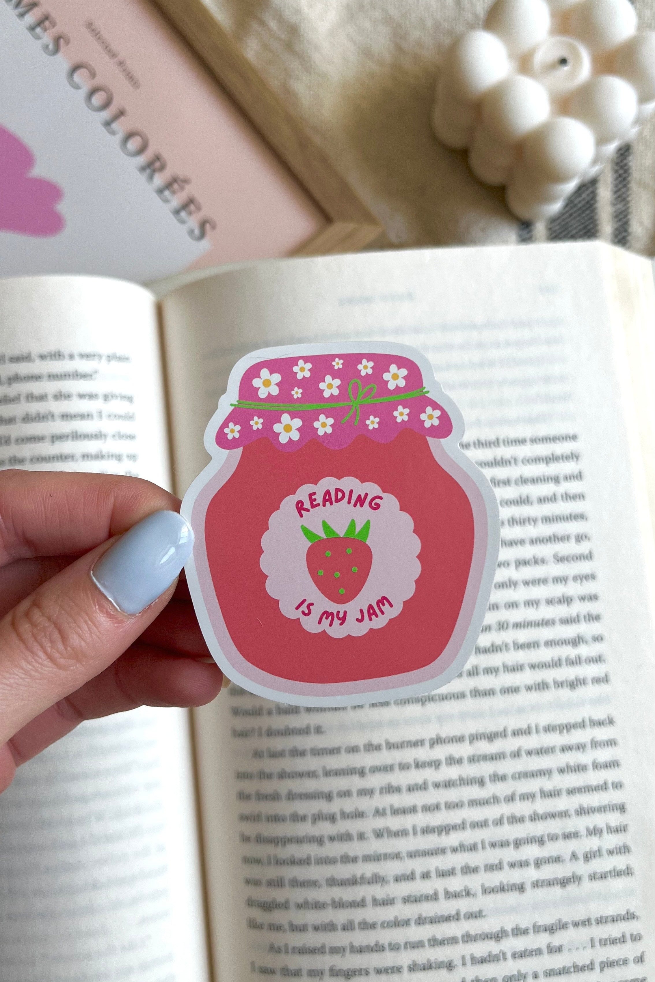 Reading is my jam sticker, Bookish Sticker, Jam Sticker, Waterproof Sticker, pink book sticker, Kindle Sticker, Book lover gift, Book lover, cute book sticker, strawberry sticker, Booktok