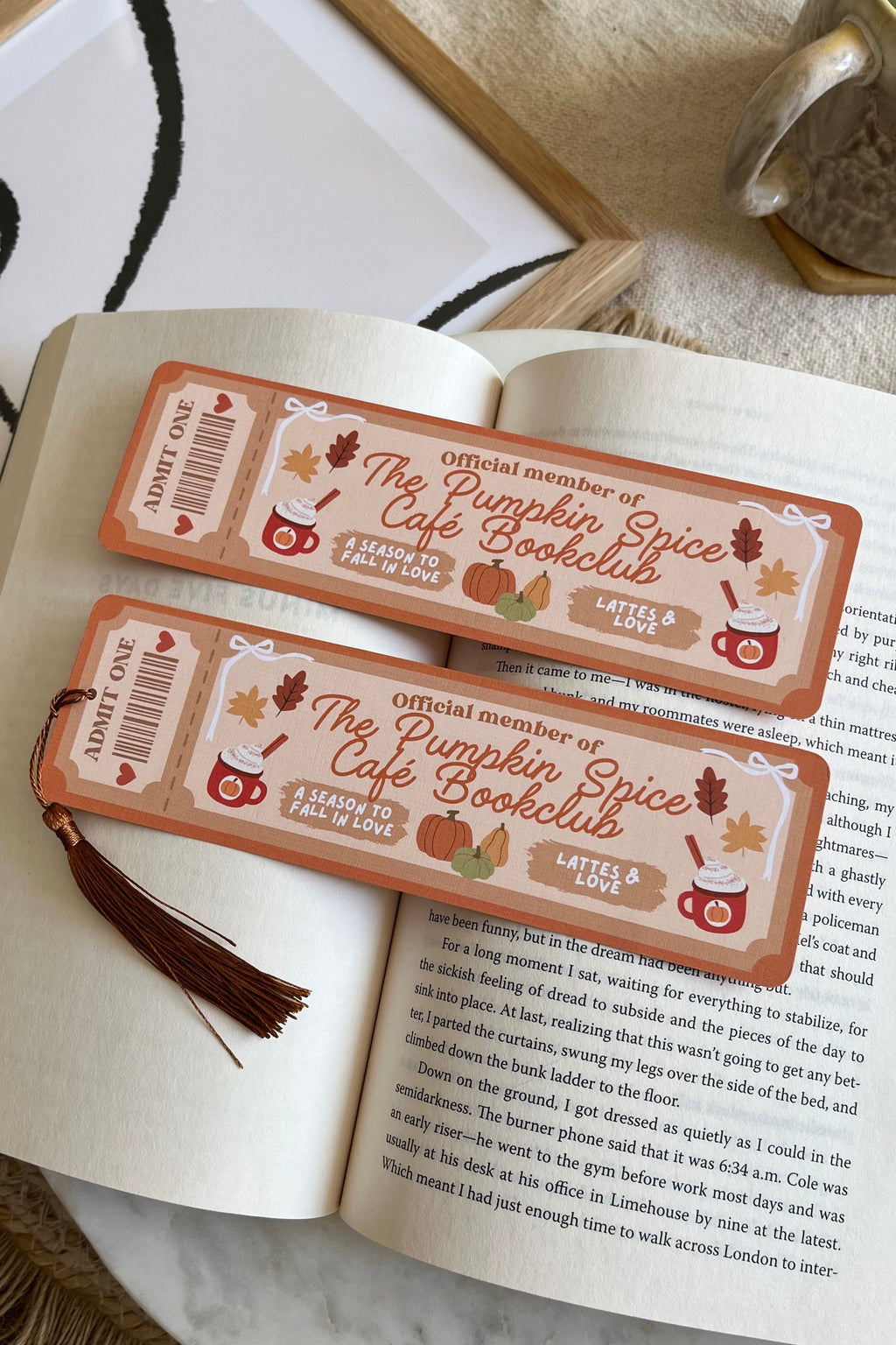 The pumpkin spice cafe Book Club Ticket Bookmark, Double Sided Bookmark, Bookclub Bookmark, Ticket Bookmark, Reader Gift, Cute Bookmark, gift for reader, bookmarks, book mark, bookish gift, book lover gift, enemies to lovers bookmark, linen bookmark, The pumpkin spice cafe bookmark, dream harbor,  dream harbor bookmark, Laurie Gilmore Merch, Laurie Gilmore, Laurie Gilmore bookmark, fall bookmark, autumn bookmark