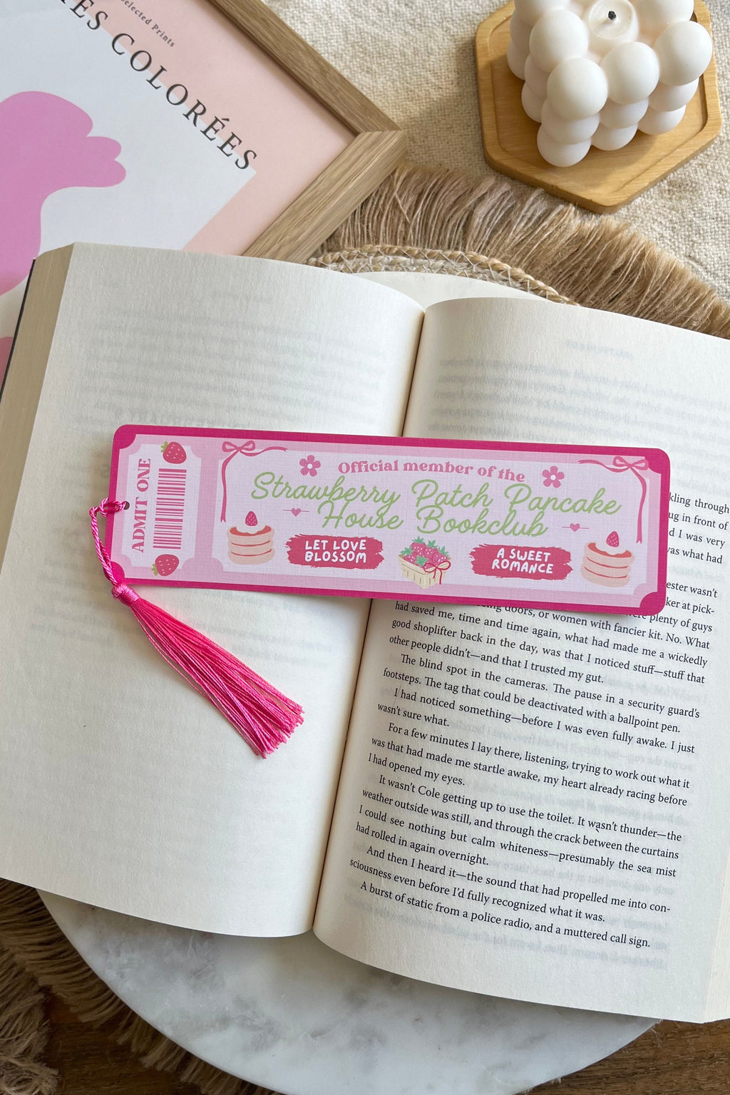 strawberry pancake house Book Club Ticket Bookmark, Double Sided Bookmark, Bookclub Bookmark, Ticket Bookmark, Reader Gift, Cute Bookmark, gift for reader, bookmarks, book mark, bookish gift, book lover gift, enemies to lovers bookmark, linen bookmark, strawberry pancake house bookmark, dream harbor,  dream harbor bookmark, Laurie Gilmore Merch, Laurie Gilmore, Laurie Gilmore bookmark